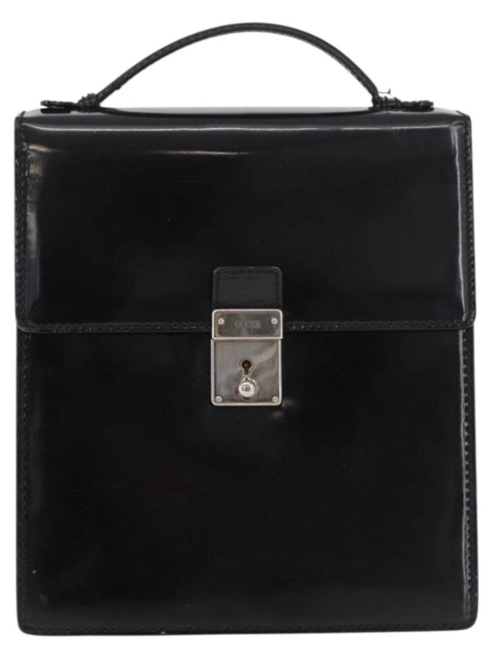 GUCCI Hand Bag Patent leather Black Silver 018 123 1003 Auth